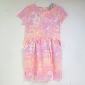 ☃️$5☃️ Cat and Jack Pink Orange White Short Sleeve Tie Dye Casual Dress Pockets